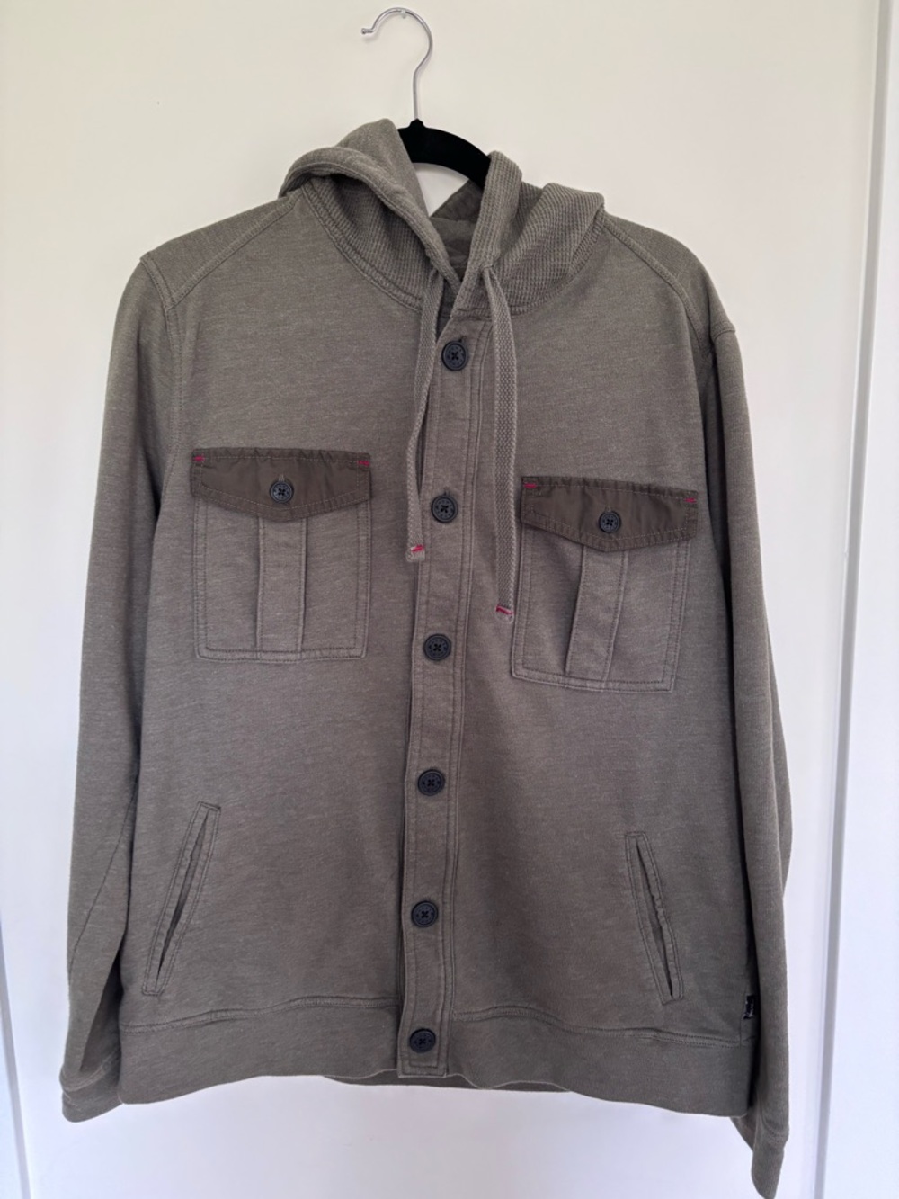Olive Green Hooded Button-Up Sweatshirt